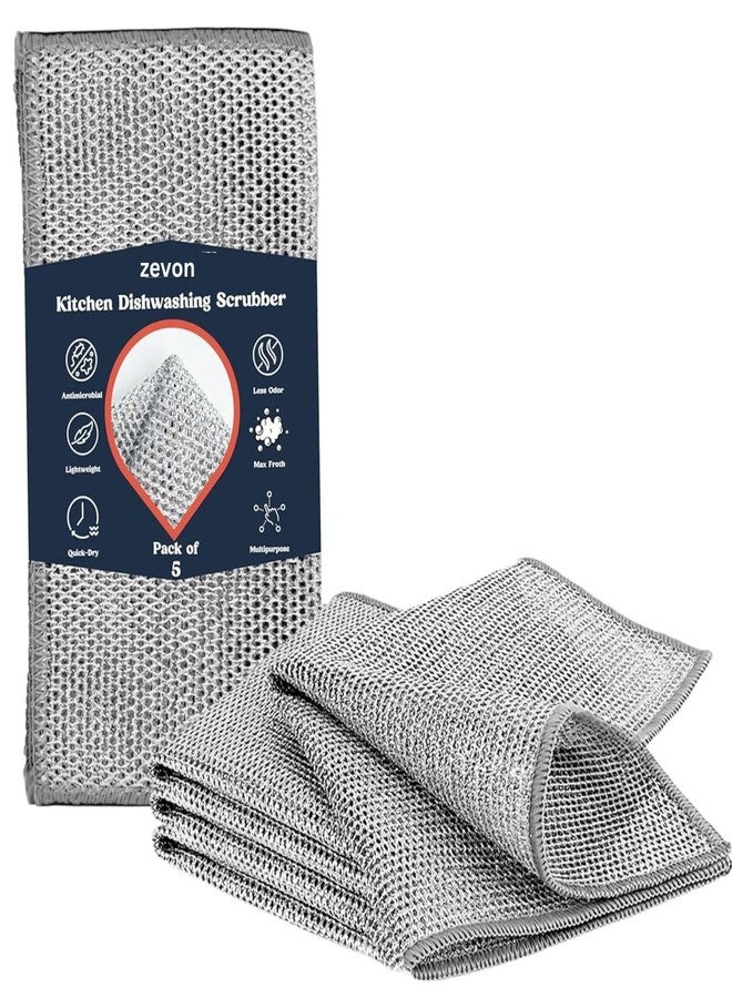 ZEVON® Pack of 5 Multipurpose Non-Scratch Wire Dishwashing Rags, Metal Mesh Cleaning Cloth for Kitchen and Balcony, Reusable Rag, Wet and Dry Use - Essential Cleaning Pack, 2024 Latest Kitchen Gadgets - Image 1